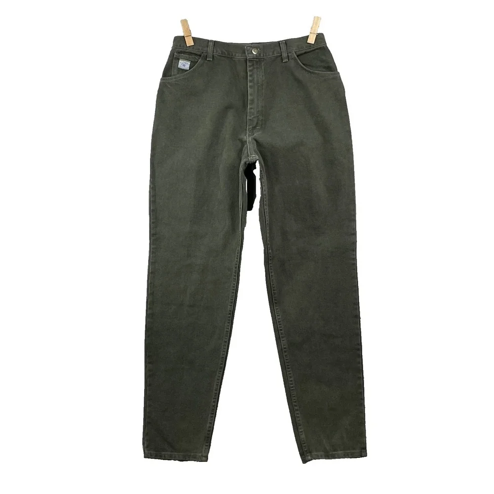 Vintage Old Stock Wrangler Jeans Women 16 Olive High Waist 90s Mom Taper Western